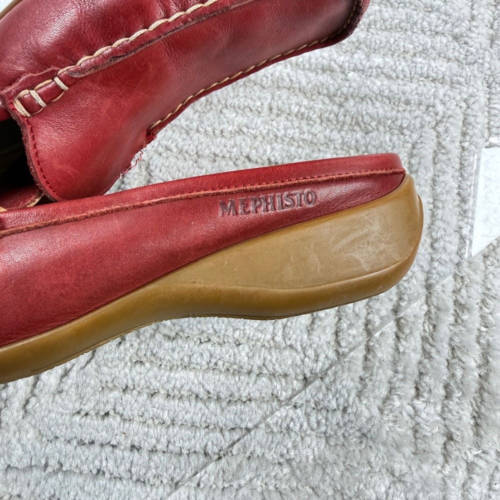 Mephisto Cool-Air Mules Women 8 Red Leather Portugal Wedge Slip On Comfort Shoes - Picture 12 of 14